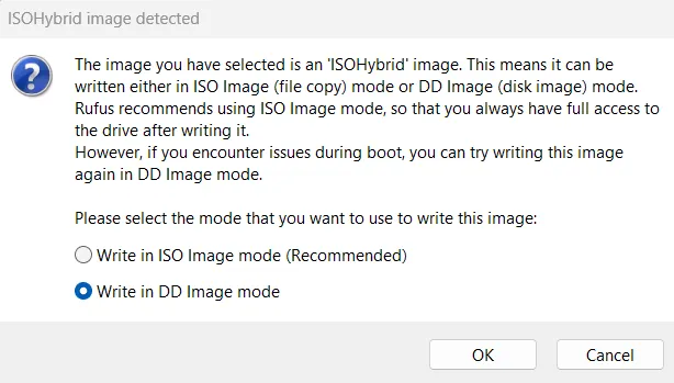 Selecting DD mode